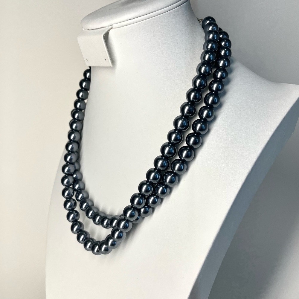 New beaded faux pearl 2 strand dark gray 24” and 11 mm pearl size, PER FAU 1